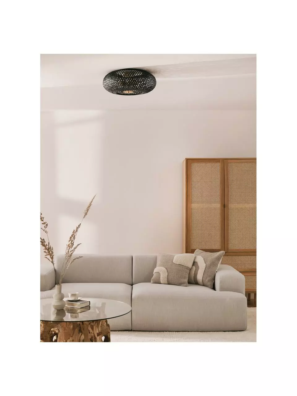 Westwing Collection Design Deckenleuchte Evelyn aus Bambus, schwarz, Ø 50 x H 20 cm 4 Westwing Collection Design Deckenleuchte Evelyn aus Bambus, schwarz, Ø 50 x H 20 cm – Bild 2