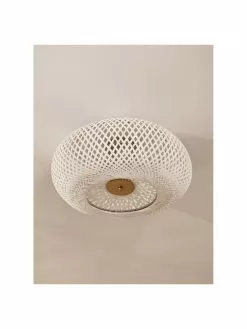 Westwing Collection Design Deckenleuchte Evelyn aus Bambus, wei&szlig;, Ø 50 x H 20 cm -Leuchten Verkaufsladen Design Deckenleuchte Evelyn aus Bambus weiss 2