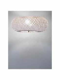 Westwing Collection Design Deckenleuchte Evelyn aus Bambus, wei&szlig;, Ø 50 x H 20 cm -Leuchten Verkaufsladen Design Deckenleuchte Evelyn aus Bambus weiss 4