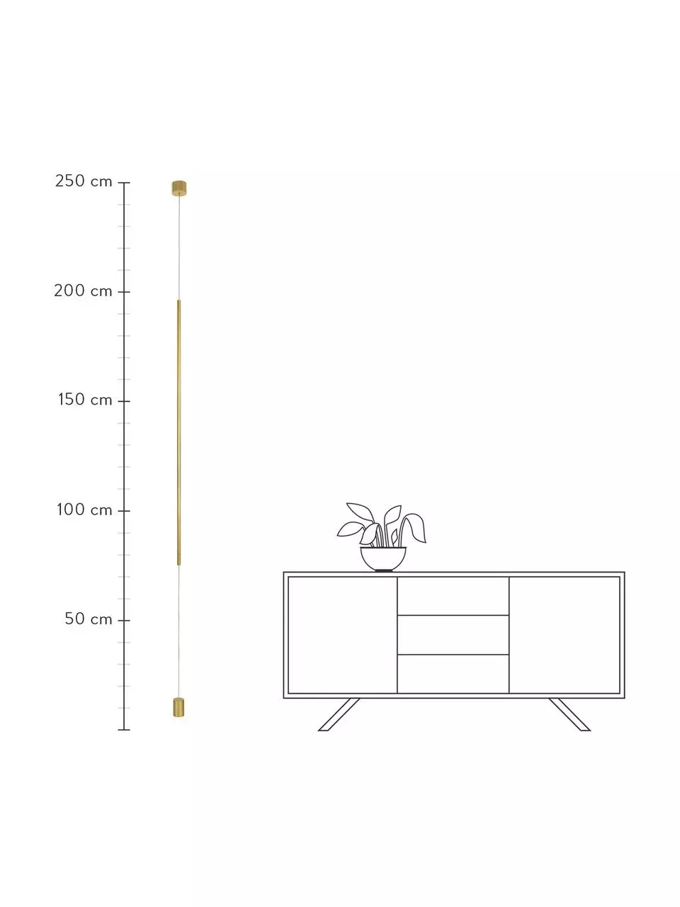 Design LED-Pendelleuchte mit Bodenverankerung Elettra in Goldfarben, Ø 7 x H 120 cmNur noch wenige verfügbar 5 Design LED-Pendelleuchte mit Bodenverankerung Elettra in Goldfarben, Ø 7 x H 120 cmNur noch wenige verfügbar – Bild 3