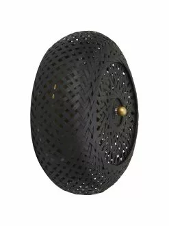Westwing Collection Design Wandleuchte Evelyn aus Bambus, schwarz, Ø 25 cm, T 10 cm