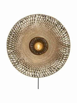 Große Bambus-Wandleuchte Kalimantan mit Stecker in Braun-Schwarz, Ø 60 x T 15 cm