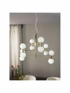 Westwing Collection Große Pendelleuchte Grover mit Glaskugeln in Gold, Ø 70 x H 56 cm -Leuchten Verkaufsladen Grosse Pendelleuchte Grover mit Glaskugeln in Gold 2