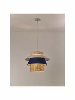 Westwing Collection Gro&szlig;e Pendelleuchte Klea aus Wiener Geflecht in Creme/Dunkelblau, Ø 55 x H 42 cm -Leuchten Verkaufsladen Grosse Pendelleuchte Klea aus Wiener Geflecht in CremeDunkelblau 3