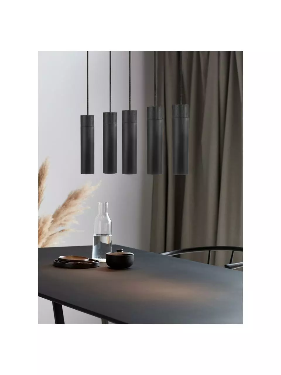 Nordlux Große Pendelleuchte Tilo in Schwarz mit Holzdekor, B 81 x H 25 cm 4 Nordlux Große Pendelleuchte Tilo in Schwarz mit Holzdekor, B 81 x H 25 cm – Bild 2