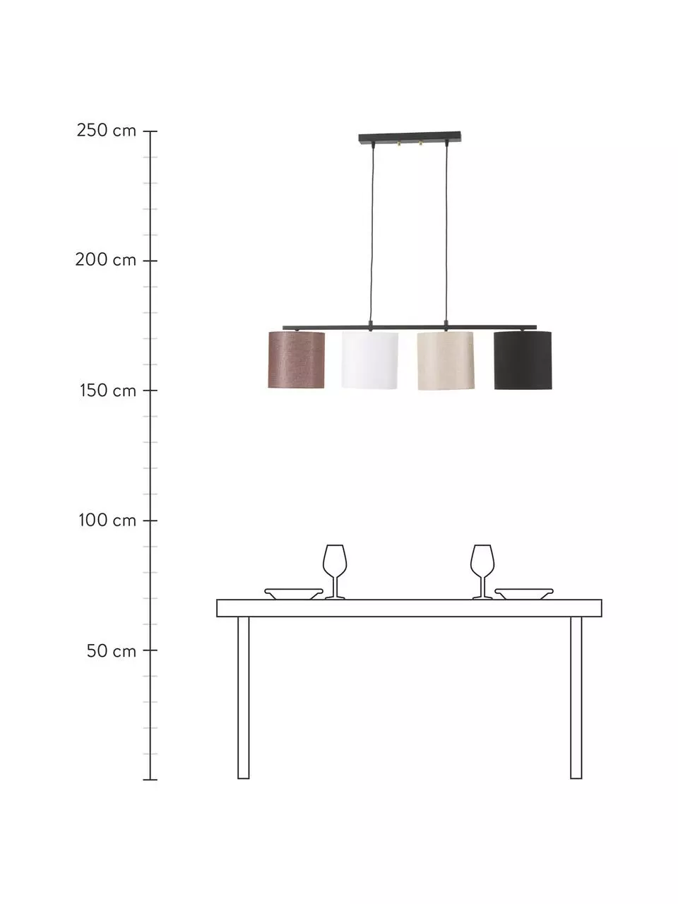 Große Pendelleuchte Valiz mit Stoffschirmen, B 110 x H 22 cm 6 Große Pendelleuchte Valiz mit Stoffschirmen, B 110 x H 22 cm – Bild 4