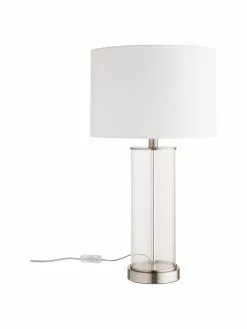 Westwing Collection Große Tischlampe Abigail aus Glas und Leinen, Ø 32 x H 61 cm