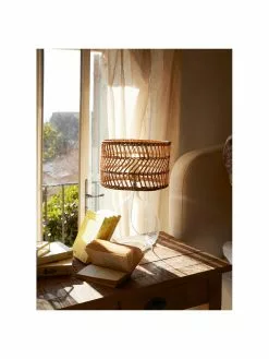 Westwing Collection Gro&szlig;e Tischlampe Zoya mit Glasfu&szlig; und Rattanschirm, Ø 30 x H 51 cm -Leuchten Verkaufsladen Grosse Tischlampe Zoya mit Glasfuss und Rattanschirm 3