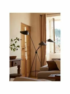 Westwing Collection Gro&szlig;e Tripod-Stehlampe Neron mit Gold-Dekor in Schwarz, B 103 x H 170 cm -Leuchten Verkaufsladen Grosse Tripod Stehlampe Neron mit Gold Dekor in Schwarz 1