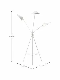 Westwing Collection Gro&szlig;e Tripod-Stehlampe Neron mit Gold-Dekor in Wei&szlig;, B 103 x H 170 cm -Leuchten Verkaufsladen Grosse Tripod Stehlampe Neron mit Gold Dekor in Weiss 2