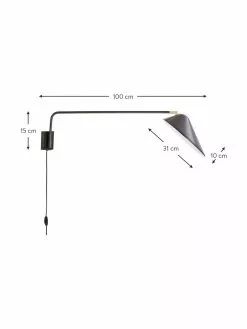 Westwing Collection Gro&szlig;e Wandleuchte Neron mit Stecker und Gold-Dekor in Schwarz, B 27 x T 100 cm -Leuchten Verkaufsladen Grosse Wandleuchte Neron mit Stecker und Gold Dekor in Schwarz 2