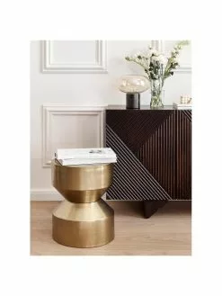 Westwing Collection Kleine Nachttischlampe Alma mit Marmorfu&szlig;, Ø 23 x H 24 cm -Leuchten Verkaufsladen Kleine Nachttischlampe Alma mit Marmorfuss 2