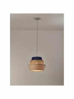 Westwing Collection Pendelleuchte Klea aus Wiener Geflecht in Creme/Dunkelblau, Ø 41 x H 30 cm -Leuchten Verkaufsladen Pendelleuchte Klea aus Wiener Geflecht in CremeDunkelblau 3