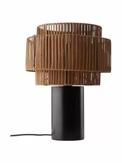 Tischlampe Emelee aus Rattan und Holz, Ø 30 x H 41 cm