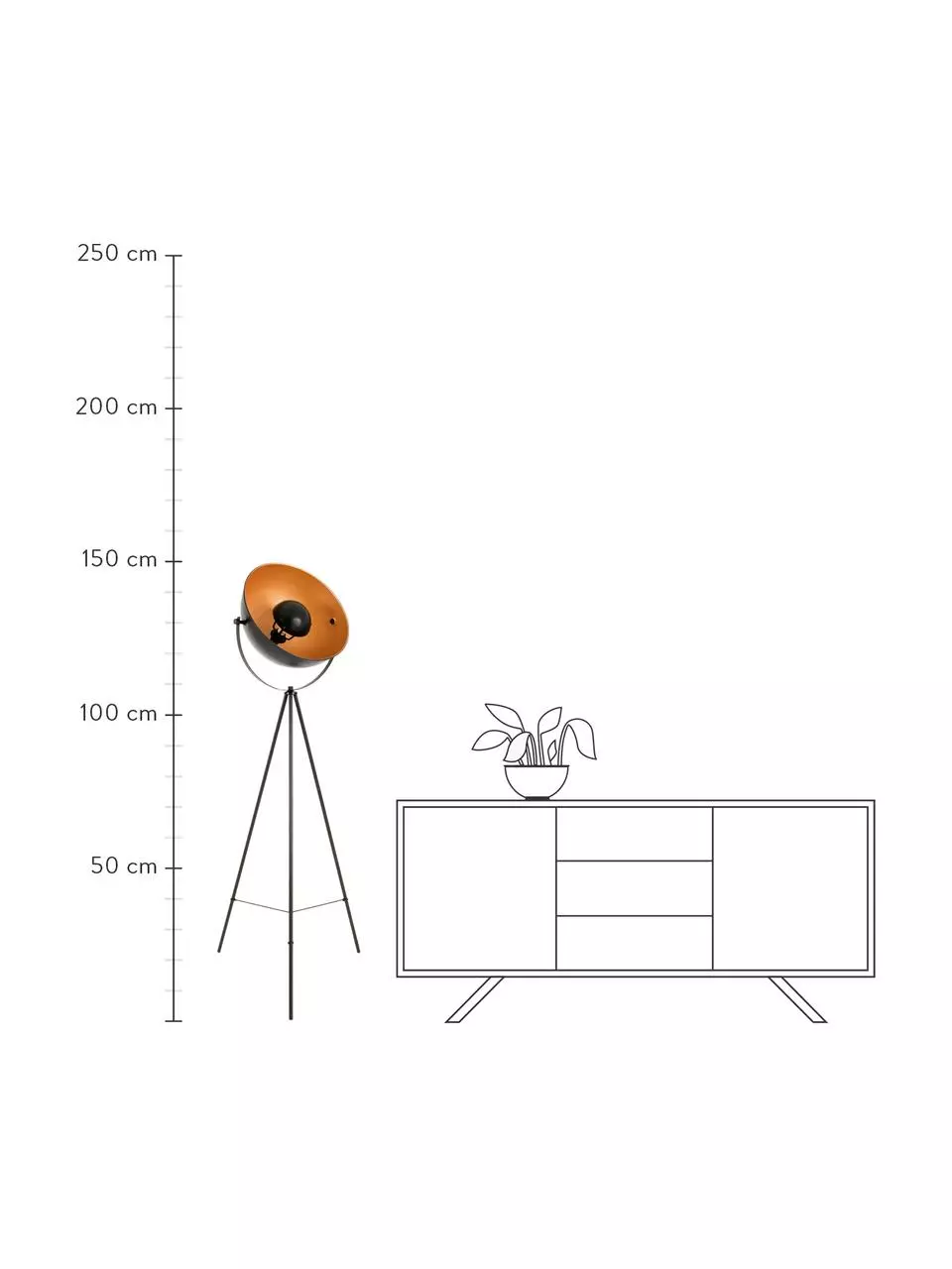 Tripod Stehlampe Bernice in Gold-Schwarz, Ø 40 x H 150 cm 5 Tripod Stehlampe Bernice in Gold-Schwarz, Ø 40 x H 150 cm – Bild 3