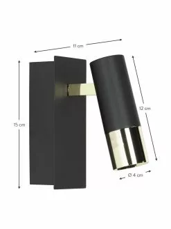 Westwing Collection Verstellbarer LED-Wandstrahler Bobby in Schwarz-Gold, B 7 x H 15 cm -Leuchten Verkaufsladen Verstellbarer LED Wandstrahler Bobby in Schwarz Gold 2