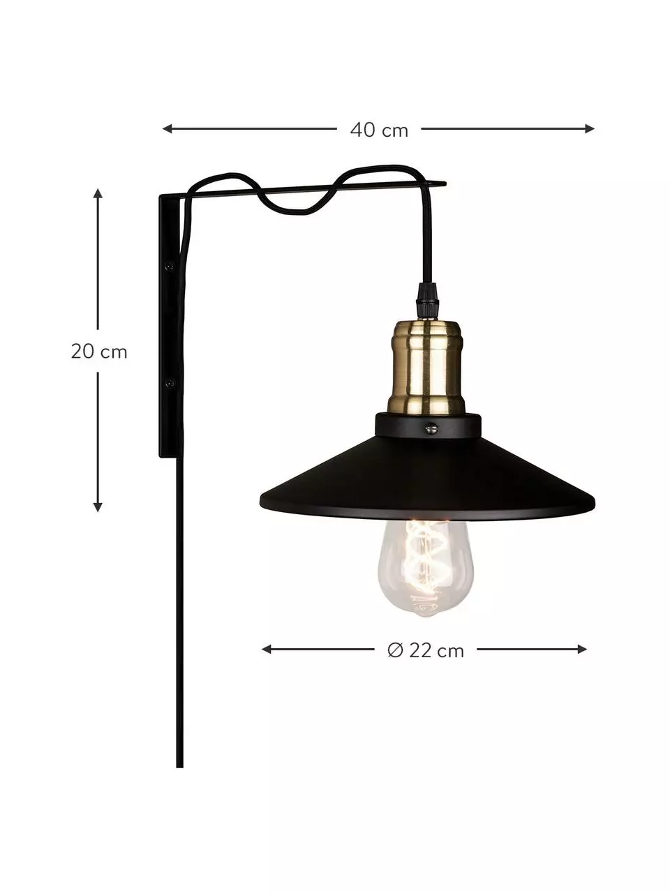 Globen Lighting Wandleuchte Disc mit Stecker in Schwarz, B 22 x T 40 cm 5 Globen Lighting Wandleuchte Disc mit Stecker in Schwarz, B 22 x T 40 cm – Bild 3